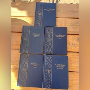 Vintage coin collecting lot set 5 blue storage booklets albums